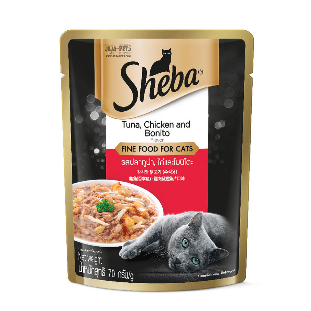 Sheba Cat Food Pouch Tuna, Chicken & Bonito Flavor
