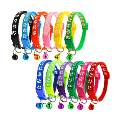 Adjustable Cat Collar Paw Print With Bell
