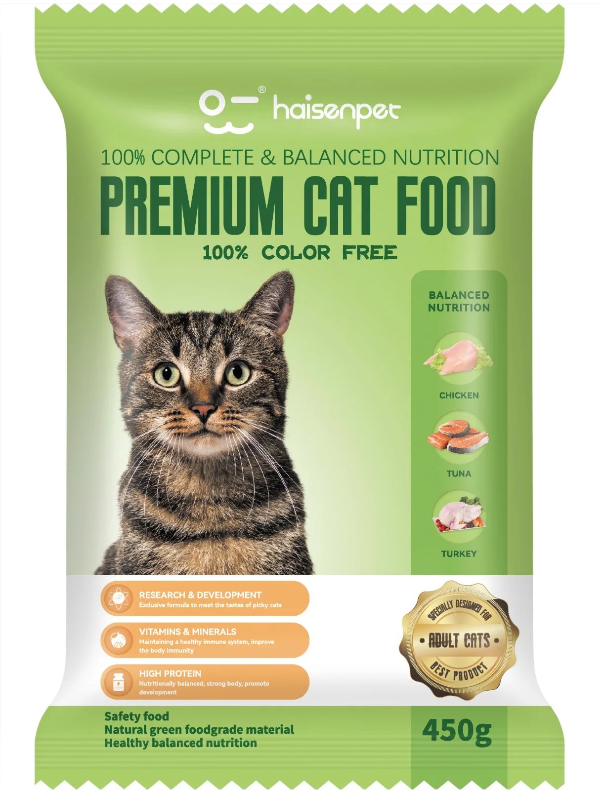 Haisenpet Premium Dry Cat Food Adult Chicken,Tuna & Turkey