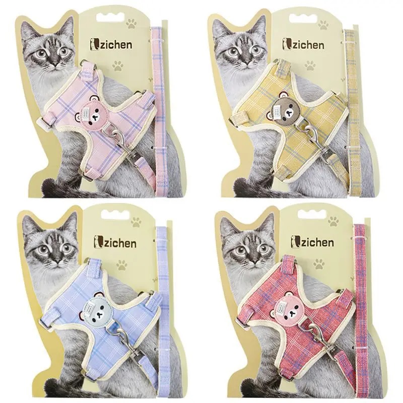Cat Harness Adjustable Design Nylon Strap Collar With Leash